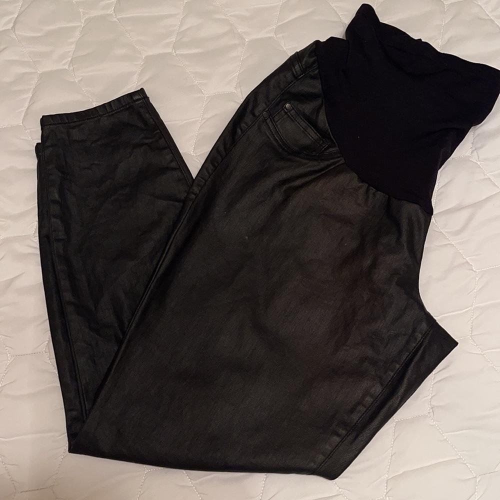 Indigo Blue Faux Leather Maternity Pants  - 1X